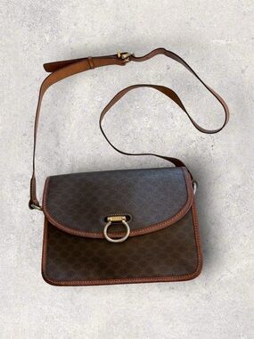 Celine Brown Leather Crossbody Bag with Ring Hardware